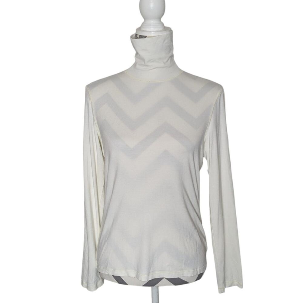 Max Mara MaxMara Jersey Knit Turtleneck Top Womens XL Winter White Long Sleeeve